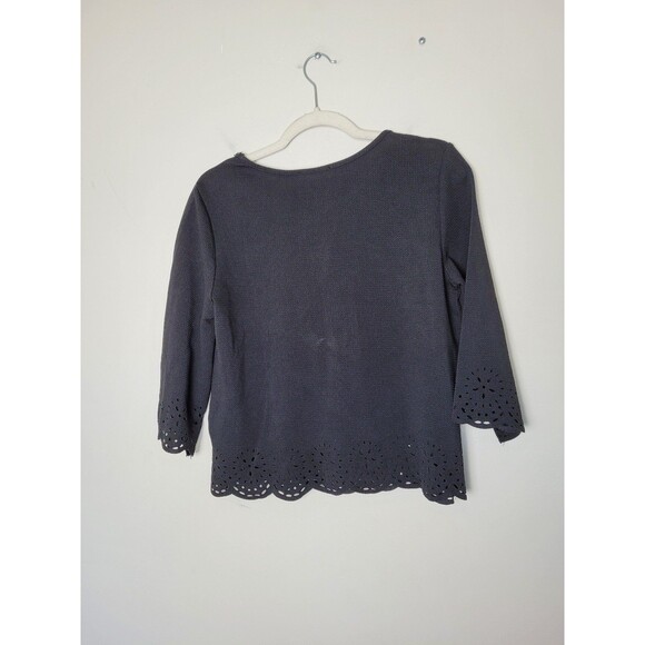 Black Eyelet Blouse Boxy Fit Oversized Black Formal Office Career Formal Medium - Picture 8 of 9